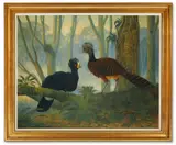 Crax rubra, a pair of birds in a woodland by Nigel Hughes, 1992, Oil on canvas, sold May 2025