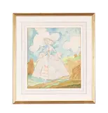 Lady wearing a hat in a wheatfield by Cecil Beaton, Watercolour and pencil, sold Apr 2025