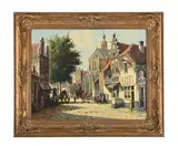 Pony and trapp in a cobbled street by Pieter Cornelis Steenhouwer, Oil on canvas, sold Apr 2025