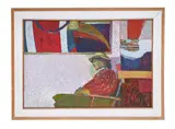 Woman seated in studio by Ewart Johns, c.1982, Oil on board, sold Apr 2025