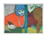 Dipytych: sarah in blue hair & striped tights by Ewart Johns, 1986, Oil on board, sold Apr 2025