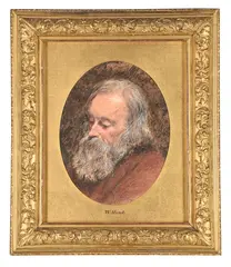 Head of an old man by William Henry Hunt, Watercolour and bodycolour, oval, sold Apr 2025
