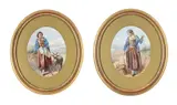 Shepherdess with mountain goat; shepherdess with basket by William Lee, watercolor, sold Apr 2025