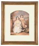 Harriet and maria fraser with their dog by Philipp Augustus Barnard, Watercolour, sold Apr 2025