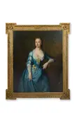 Portrait of a lady wearing a blue dress by Thomas Hudson, Oil on canvas, sold Apr 2025
