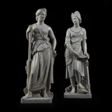 A good pair of white marble allegorical figures of women, italian by Rinaldo Rinaldi, sculpture, sold Mar 2025