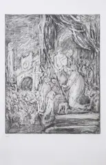 Christ Brought Before The People by Leon Kossoff, Etching, sold Mar 2025