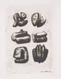 Six Stone Figures by Henry Moore, Stone Figures, sold Mar 2025