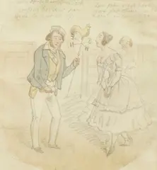 Humorous figural scene by Isaac Robert Cruikshank, watercolour and pencil, sold Nov 2025