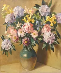 Still life of flowers in a vase by John Gilroy, oil on canvas, sold Nov 2025