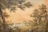 Continental riverscape with anglers by J H Fidlor, 1808, watercolour, sold Nov 2025