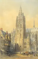 Caudebec on the Seine by Edwin Thomas Dolby, 1863, watercolor, sold Nov 2025