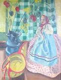 Still life with doll and flowers by Zalman Pollen, oil on canvas, offered Oct 2025