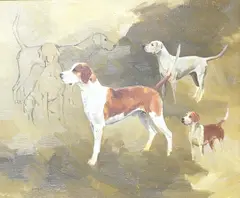 Hound studies, The Suffolk by Ruth Gibbons, oil on canvas, sold Oct 2025