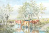 Cattle watering by Thomas Sidney Cooper, watercolour, sold Oct 2025