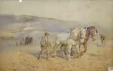 Sussex ploughing scene by Joseph Harold Swanwick, watercolour, sold Oct 2025