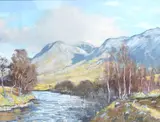 Mountainous riverscape by William Douglas Macleod, pastel, sold Oct 2025