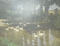 The Farm Pond by Bertram Priestman, ink, sold Oct 2025