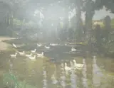 The Farm Pond by Bertram Priestman, ink, sold Oct 2025