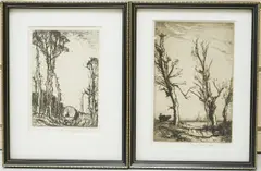 Gypsy Caravan and one other by Frank Brangwyn, pencil, sold Oct 2025