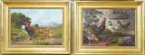 Studies of chickens before landscapes by Edward S. England, oil, sold Oct 2025