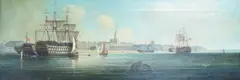 Dockyard scene by Brian Coole, oil on canvas, sold Oct 2025