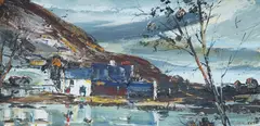Abstract landscape by Frank Fitzsimons, oil on board, sold Oct 2025