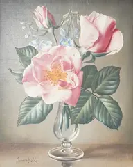 Pink roses by James Noble, oil on canvas, sold Oct 2025