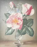 Pink roses by James Noble, oil on canvas, sold Oct 2025