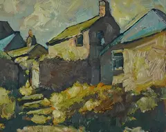 Newlyn Cottages by Bob Vigg, oil on board, sold Oct 2025