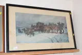 Coloured print of Major Caruther leading troops through the snow 1918 by Lucy Kemp-Welch, print, sold Aug 2026