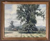 Rural landscape by Geoffrey Lefever, 1963, oil on board, sold Aug 2026