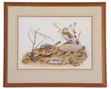 Snow Buntings by Sarah Merlen, 1983, gouache, sold Aug 2026