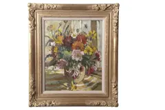 Still life with flowers in a jug by a window by Dorothea Sharp, oil on canvas, sold Jul 2026