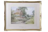 Cottage by a stream with wandering geese in a by Henry John Sylvester Stannard, watercolor, sold Jul 2026