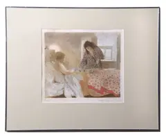 Bedroom conversation scene by Bernard Dunstan, lithograph, offered Jul 2026
