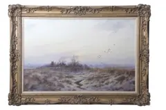Ducks alighting over a Broads landscape in winter by Colin W. Burns, oil on canvas, sold Jul 2026