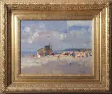 Punch and Judy on Gorleston beach by Geoffrey Chatten, oil on board, sold Jul 2026