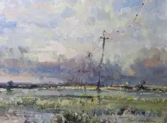 Rural landscape by Geoffrey Chatten, oil on board, sold Jul 2026