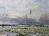 Rural landscape by Geoffrey Chatten, oil on board, sold Jul 2026