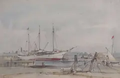 Ships at Yarmouth by Arthur E. Davies, watercolour and pencil, sold Jul 2026