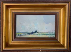 A wide sky landscape scene by Geoffrey Chatten, oil on board, sold Jul 2026