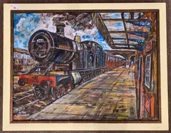Hercules at Weybourne Station by Brian Edwards, acrylic on canvas, offered Jul 2026