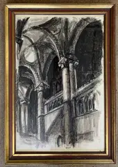 Canterbury Cathedral by Brian Edwards, 1963, mixed media on paper, offered Jul 2026