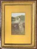 A lady looks out across a river / landscape by Henry Towneley Green, watercolour and gouache, sold Jul 2026