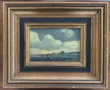 Rural landscape with a trio of figures working the land by Geoffrey Chatten, watercolor, sold Jul 2026