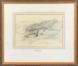Thatched farm building with an expanse of water in the distance by Henry Bright, 1862, pencil on paper, sold Jul 2026