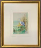 Heron in the reeds by Roland Green, pencil, sold Jun 2026