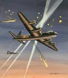 Short Stirling RAF Searchlight Scene by Mike Bailey, gouache, sold May 2026