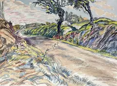Entitled ' by Edgar Holloway, watercolour and pencil, sold Aug 2026